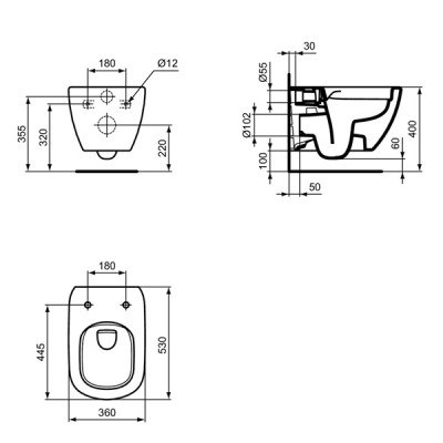 Vas WC suspendat Rimless, alb lucios, Ideal Standard Tesi T493201 - tech