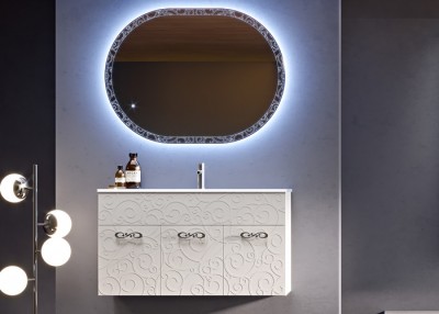 Set mobilier de baie cu lavoar rasina si oglinda LED, alb mat (Bianco opaco), Baden Haus Miami 55319+50170+44997 - amb 1