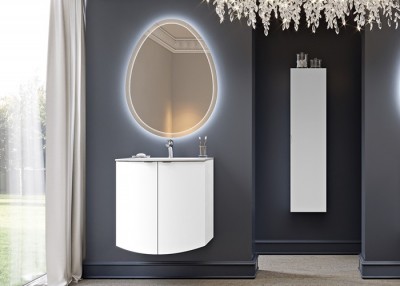 Set mobilier de baie cu lavoar rasina si oglinda LED, alb mat (Bianco opaco), Baden Haus Eclisse 55170+50158+44777 - amb 1