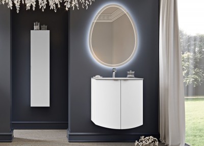 Set mobilier de baie cu lavoar rasina si oglinda LED, alb mat (Bianco opaco), Baden Haus Eclisse 55170+50158+44777 - amb 2