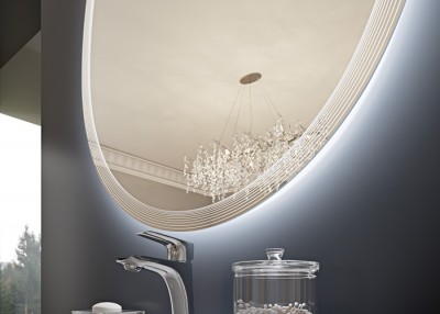 Set mobilier de baie cu lavoar sticla si oglinda LED, alb mat (Bianco opaco), Baden Haus Eclisse 55170+82410+44777 - detaliu 2