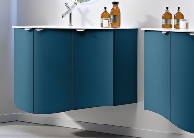 Set mobilier de baie cu lavoar bazin stanga din rasina si oglinda LED, albastru petrol (Blu petrolio), Baden Haus Eclisse 55172+55175+50153+45010 - detaliu 1