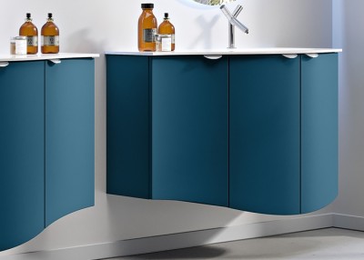 Set mobilier de baie cu lavoar bazin dreapta din rasina, albastru petrol (Blu petrolio), Baden Haus Eclisse 55172+55178+50154 - detaliu 1