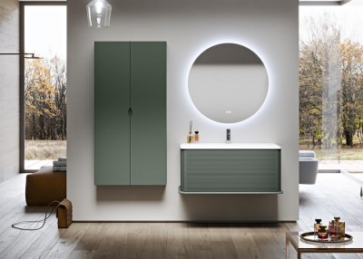 Set mobilier de baie cu lavoar rasina si oglinda LED, verde mat (Verde opaco), Baden Haus Idra 55806+50264+02131
