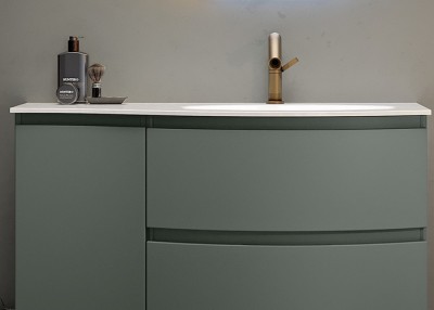 Set mobilier de baie suspendat, cu lavoar sticla dreapta, verde mat (Verde opaco), Baden Haus Vague 55275+55277+82408 - detaliu 2