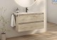 Set mobilier de baie suspendat, doua sertare, cu lavoar ceramic, oglinda si iluminare, Gala Daily 2C, stejar mat