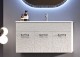 Set mobilier de baie cu lavoar ceramica si oglinda LED, alb mat (Bianco opaco), Baden Haus Miami 55319+50200+44997 - detaliu 1