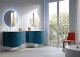 Set mobilier de baie cu lavoar bazin stanga din sticla si oglinda LED, albastru petrol (Blu petrolio), Baden Haus Eclisse 55172+55175+82409+45010