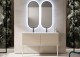 Set mobilier de baie cu lavoar rasina, picioare lemn si 2 oglinzi LED, bumbac alb mat (Cotone), Baden Haus Idra 55811+40444+50265+2x45095 - amb 1