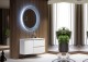 Set mobilier de baie suspendat, cu lavoar sticla dreapta si oglinda LED, alb lucios (Bianco lucido), Baden Haus Vague 44220+44228+82408+45011